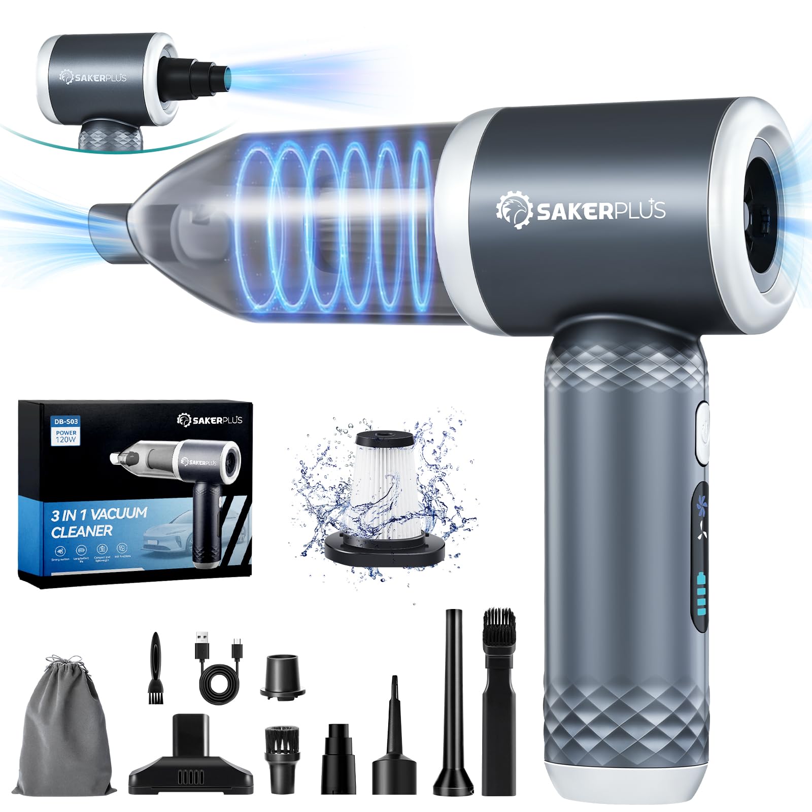 Amazon.com: SakerPlus Mini Vacuum Cleaner, 3 in 1 Cordless